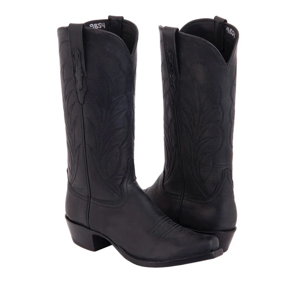 Burns 1876 Black Cowboy Boot Goat Leather Mad Dog Winn Stitching 13” - 7.5 C - Picture 8 of 12